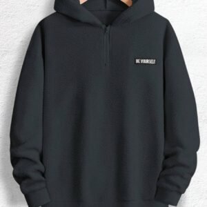 Homme Men Letter Patched Half Zip Oversize Teddy Sweatshirt - Dark Grey