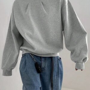 Loose Fit Men's Solid Color Drop Shoulder Sweatshirt - Grey