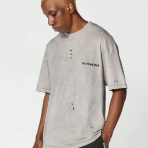 Washed Distressed Tee With Print