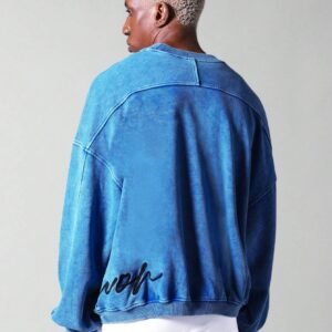 Oversized Fit Washed Sweatshirt With Embroidery - Blue
