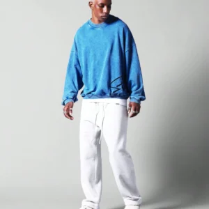 Oversized Fit Washed Sweatshirt With Embroidery - Blue