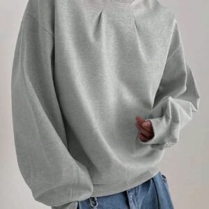 Loose Fit Men's Solid Color Drop Shoulder Sweatshirt - Grey