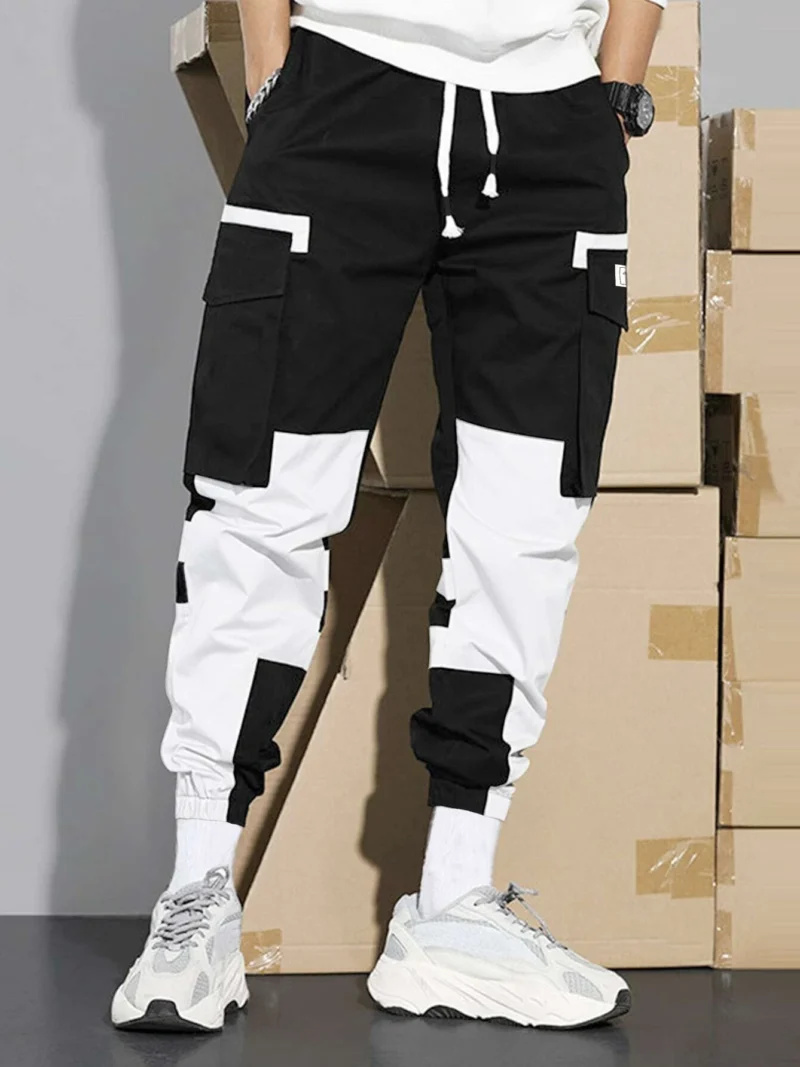 Two Tone Long Drawstring Color Block Pants