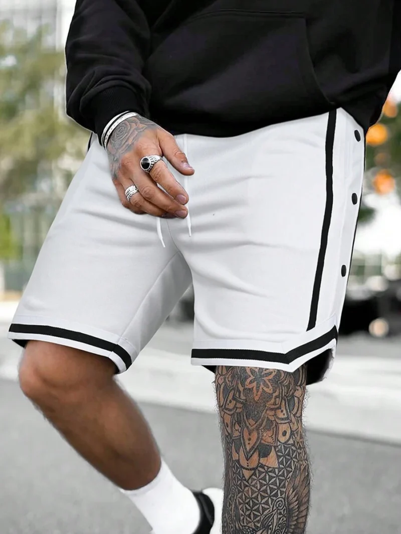 Striped Shorts With Diagonal Pocket Athletic Workout Drawstring
