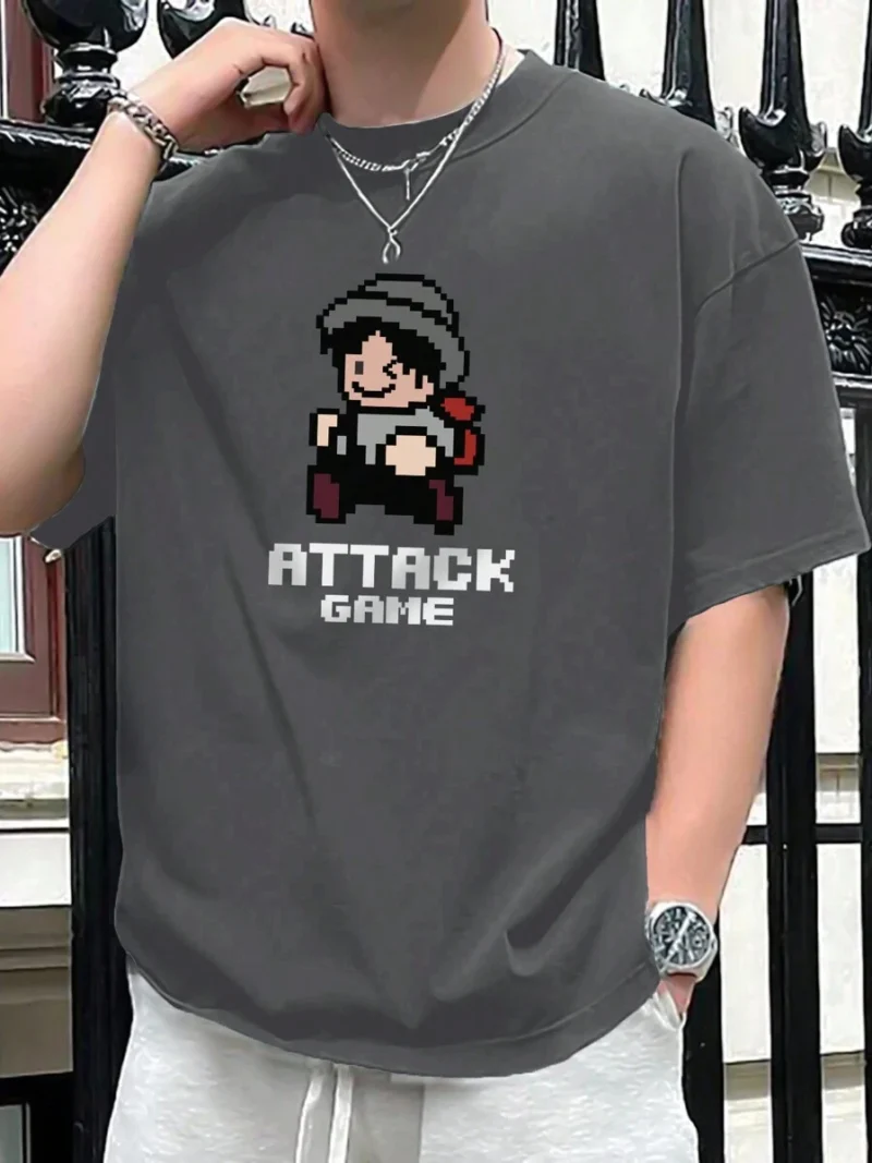Oversized Letter & Cartoon Character Print Drop Shoulder