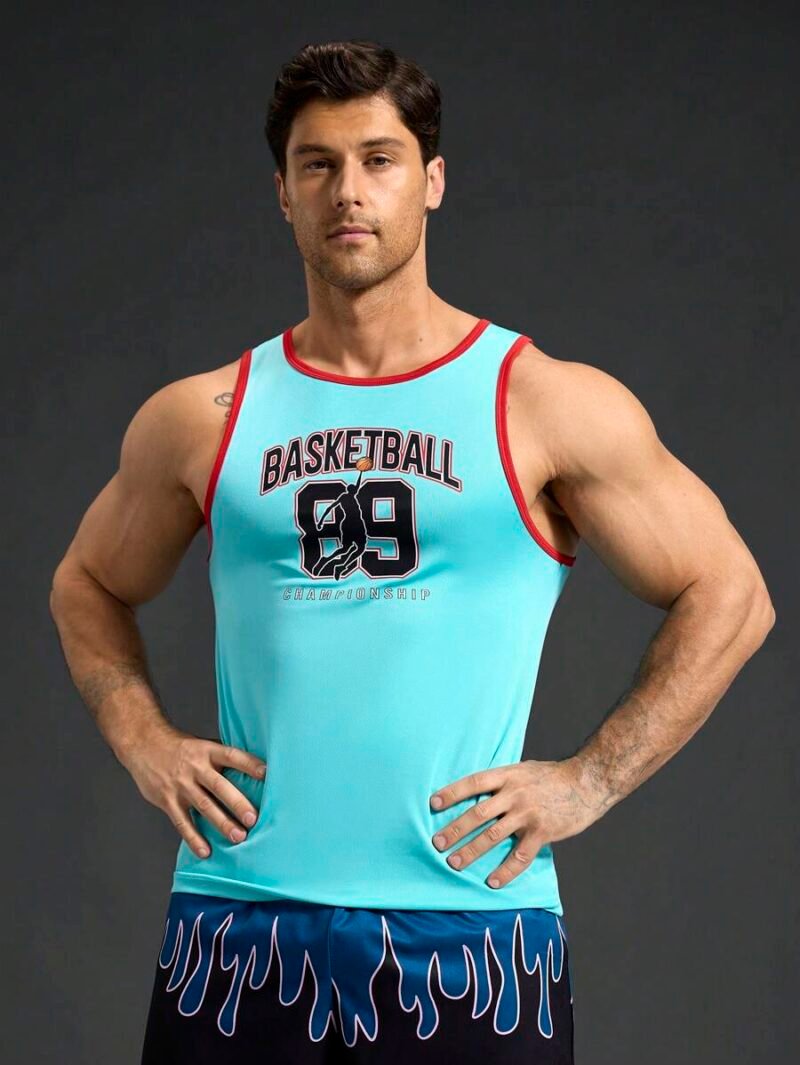 Letter Print Trim Casual Fitness Sports Vest