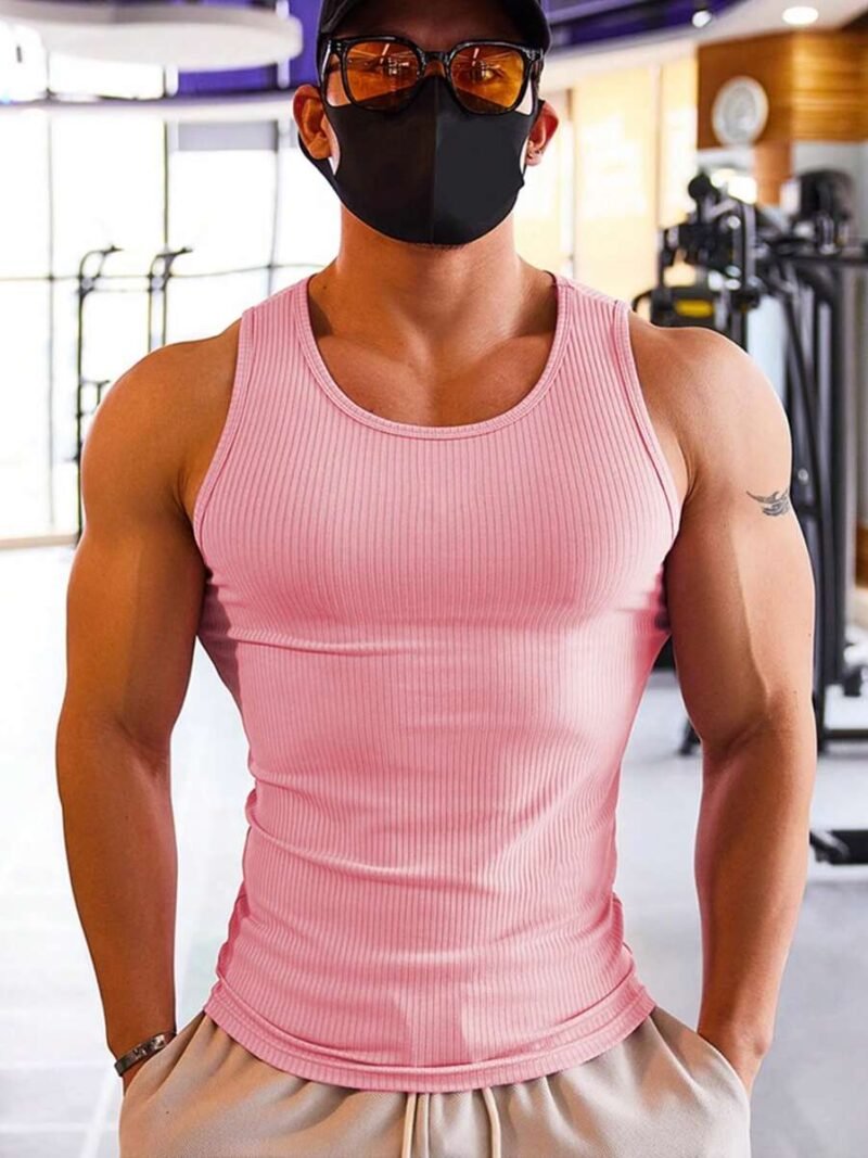 Neck Ribbed Casual Fitness Sports Tank Top