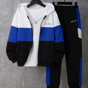Colorblock Loose Hooded Zip Up Sweatshirt