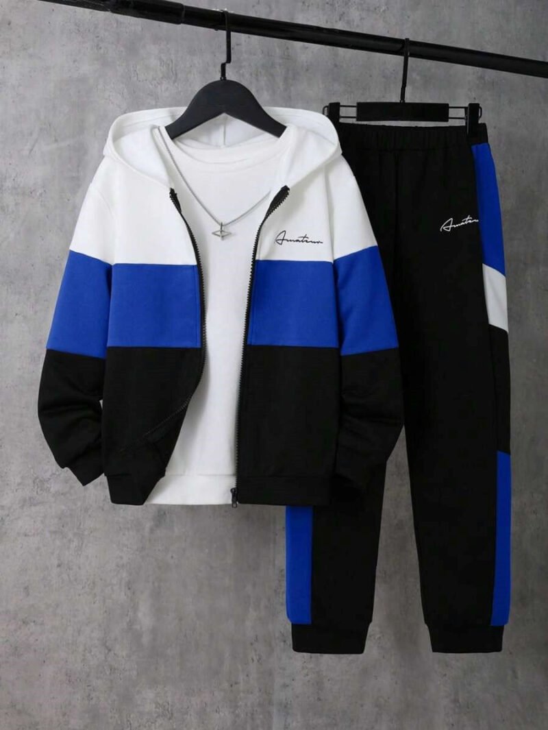 Colorblock Loose Hooded Zip Up Sweatshirt