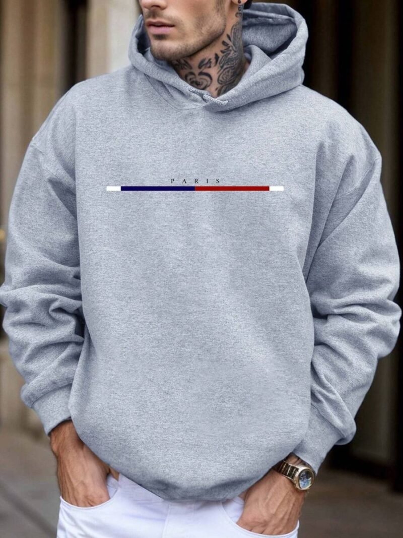 Letter Printed Drawstring Hooded Fleece Sweatshirt