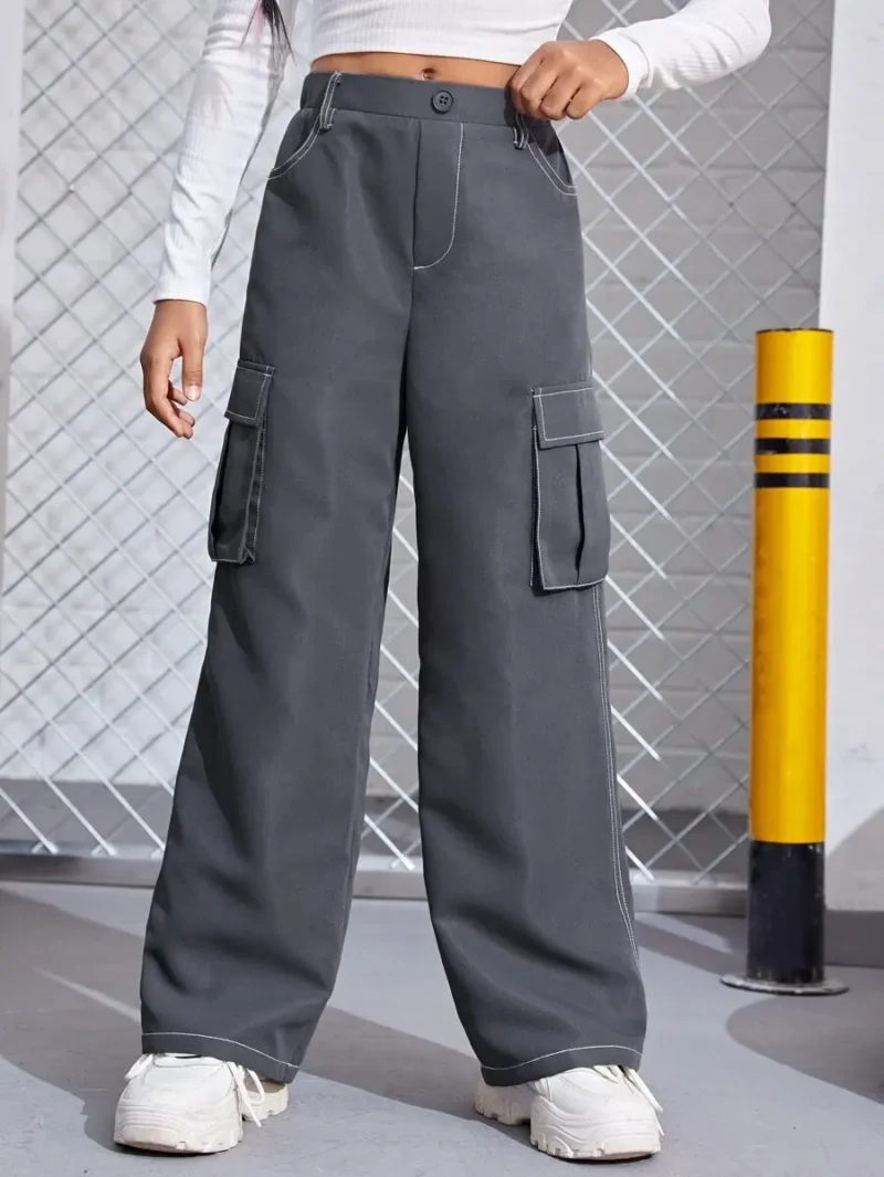 Casual Loose Letter Print Flap Pocket Wide Leg Pants