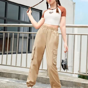 Casual Solid Color High Waisted Cargo Pants