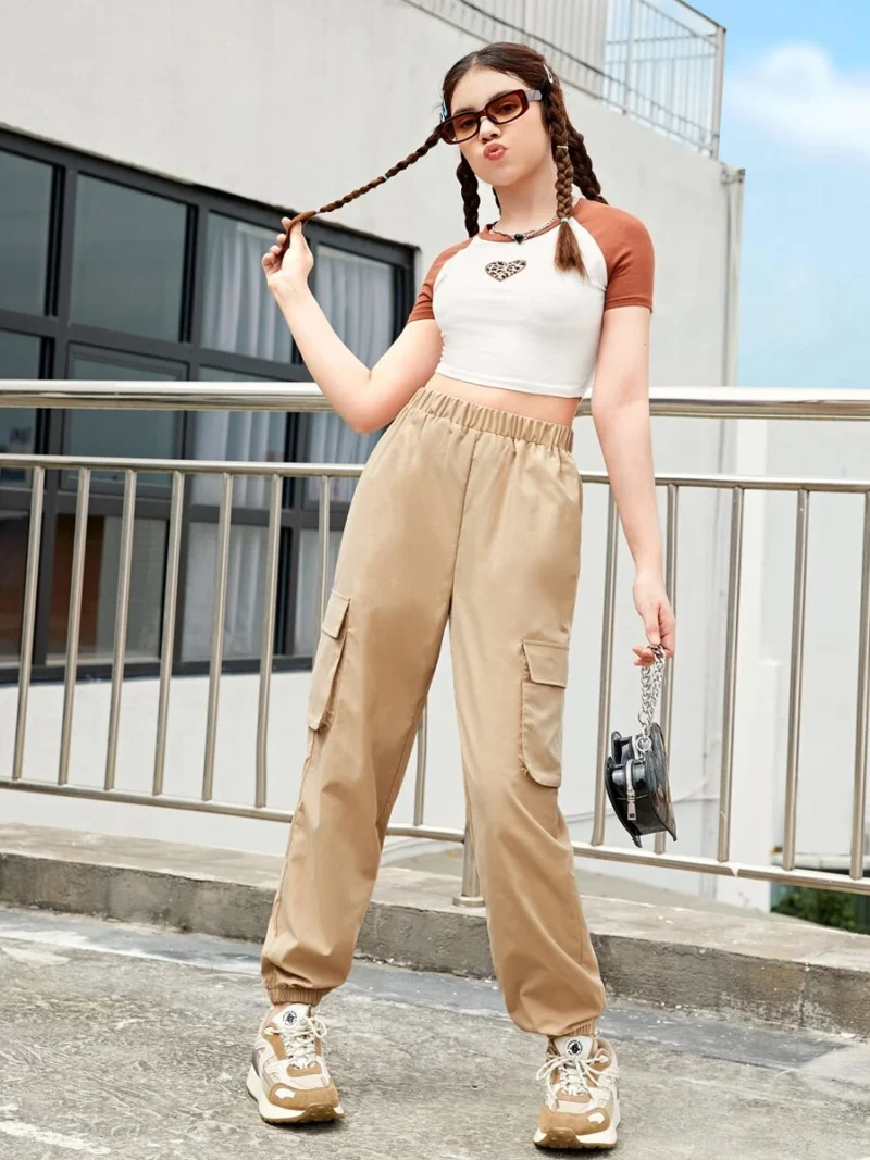 Casual Solid Color High Waisted Cargo Pants