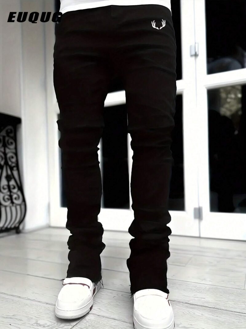 Slim Fit Wide Leg Flare Letter Print Jeans