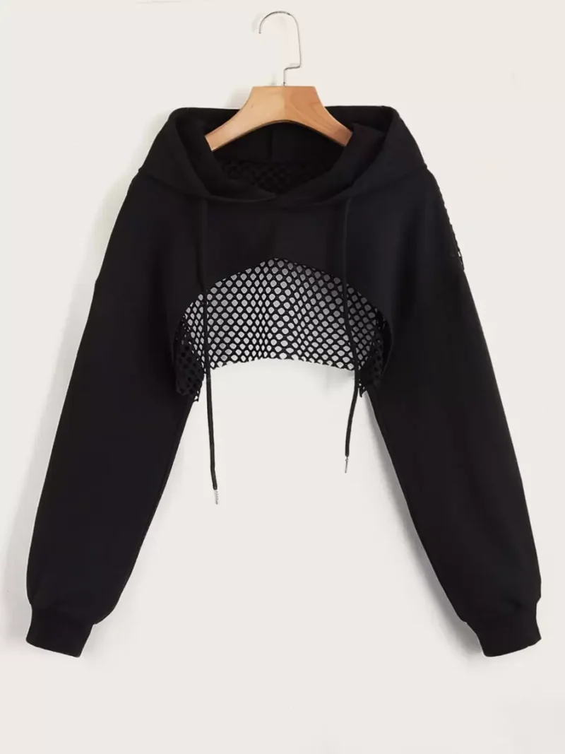 Drop Shoulder Drawstring Hollow Out Super Crop Sports