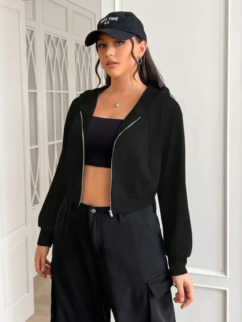 Plus Size Long Sleeve Crop Hooded