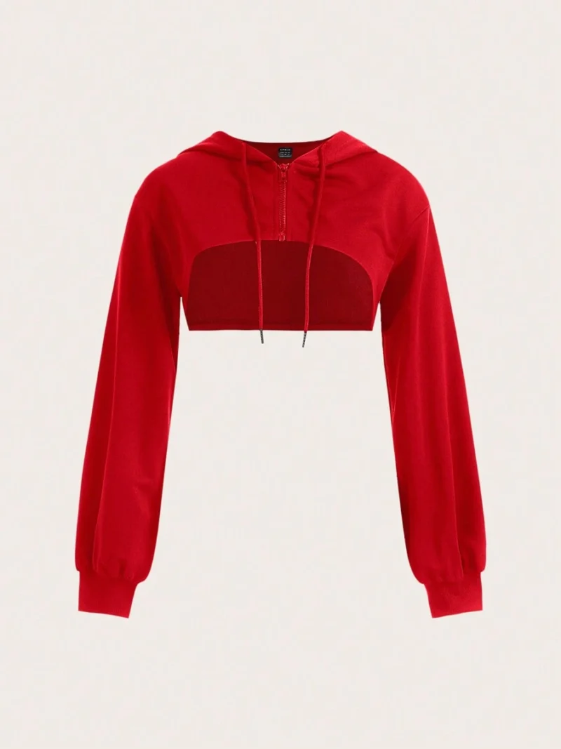 Red Hooded Cropped Sweatshirt