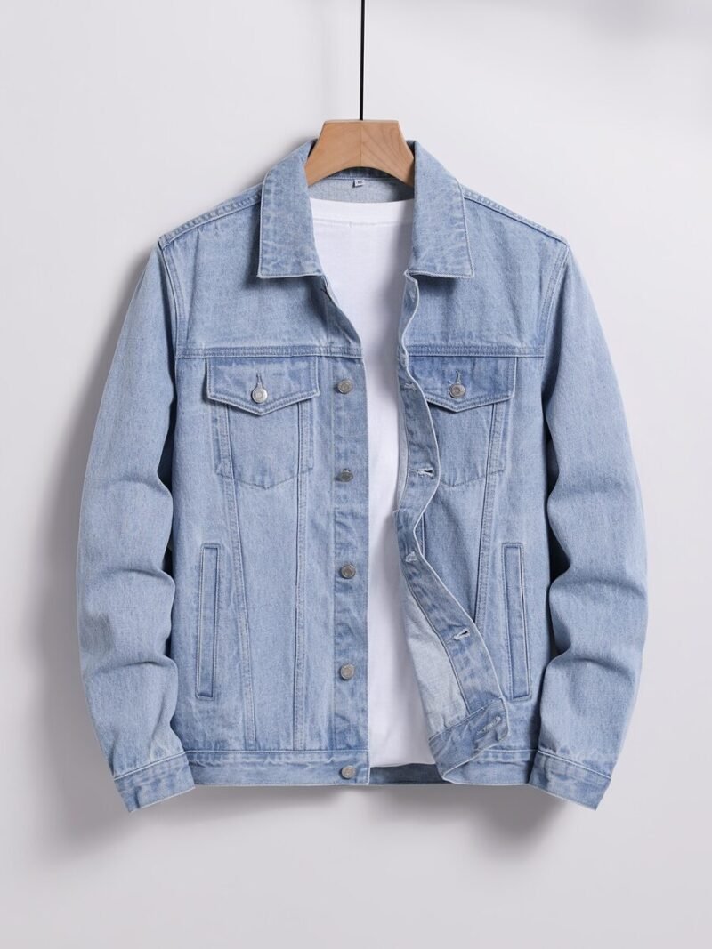 Cotton Flap Pocket Regular Plain Denim Jacket