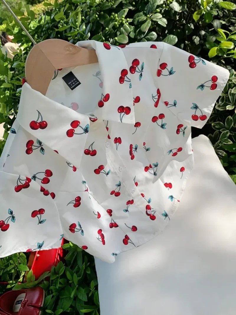 Summer Casual Cherry Allover Print Crop