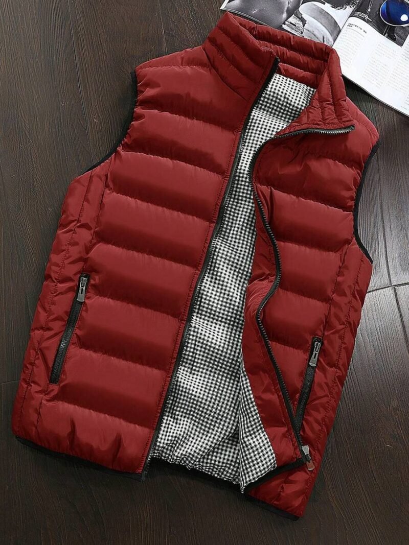 Stand Collar Zipper Front Casual Padded Vest Jacket