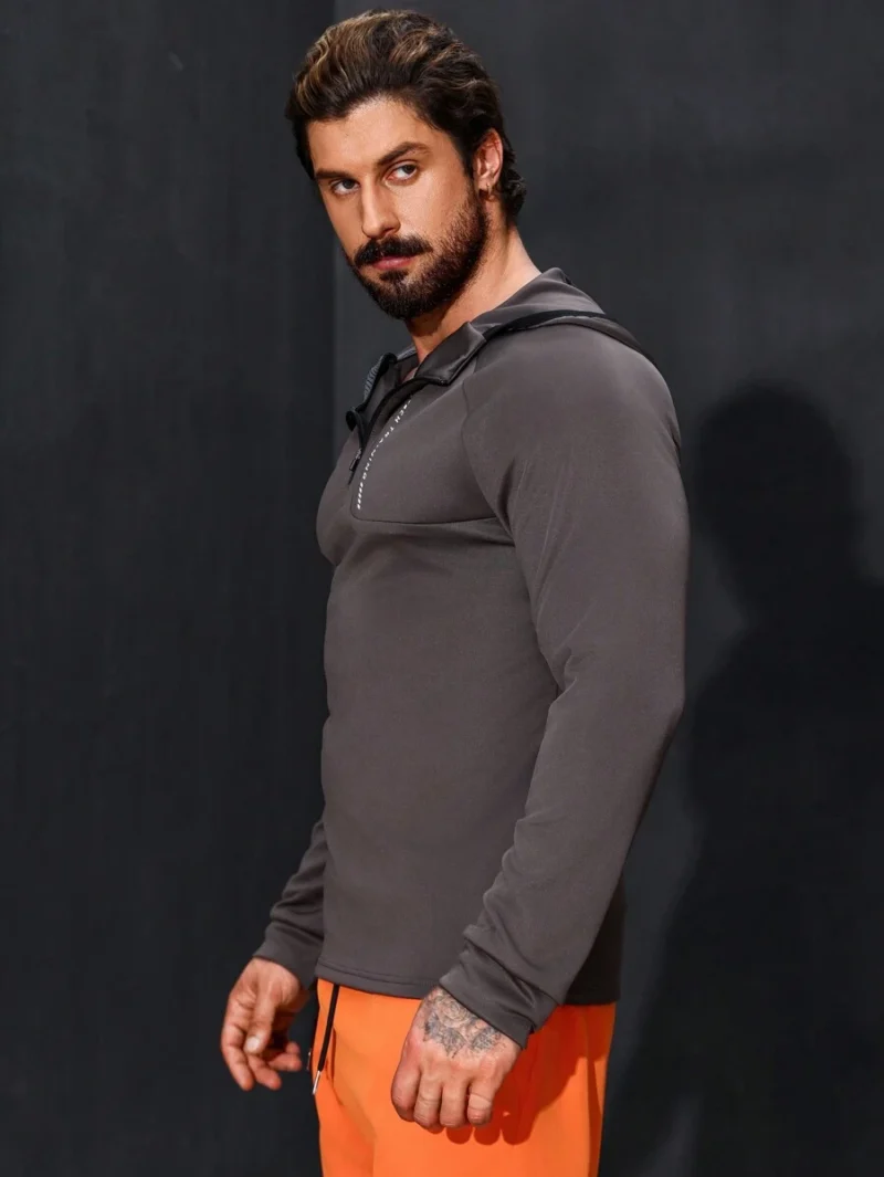 Half Zip Hooded Jacket With Letter Print