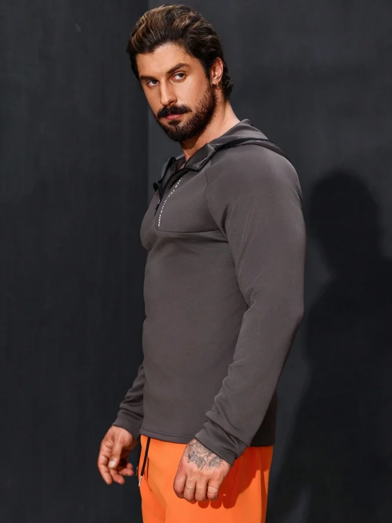 Half Zip Hooded Jacket With Letter Print