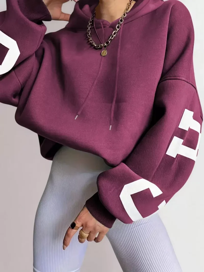 Letter Print Long Sleeve Hooded Sweatshirt
