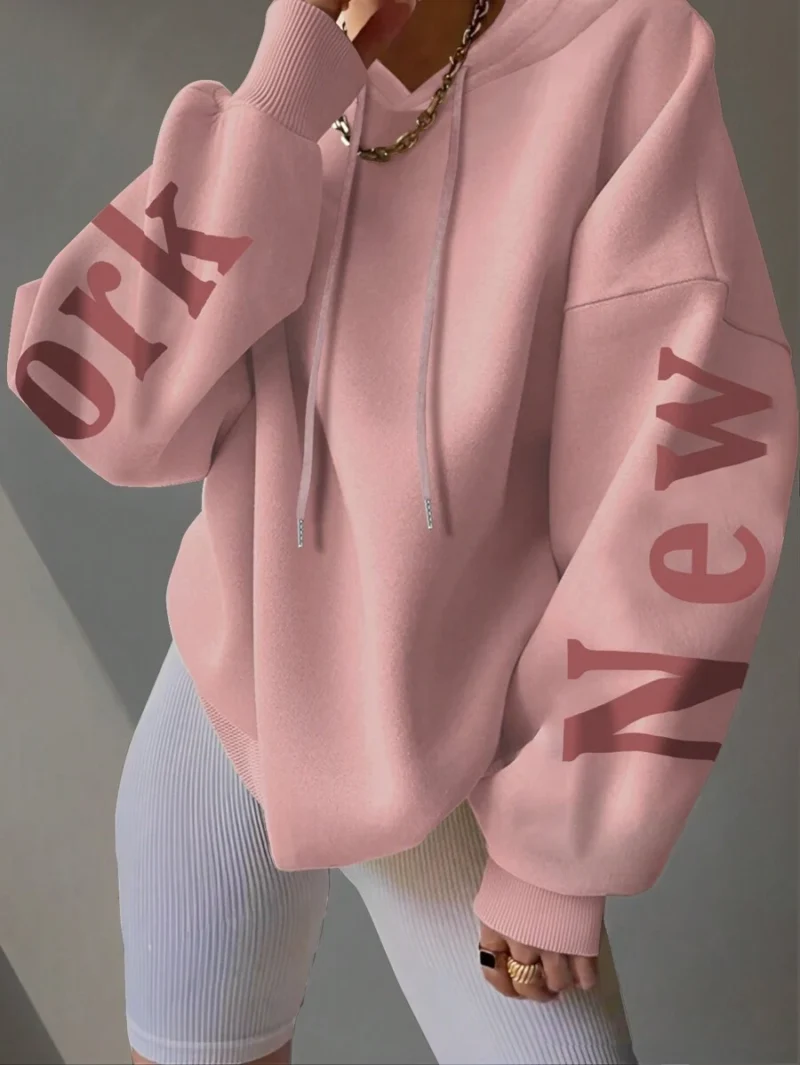 Long Sleeve Letter Print Simple Hooded Casual