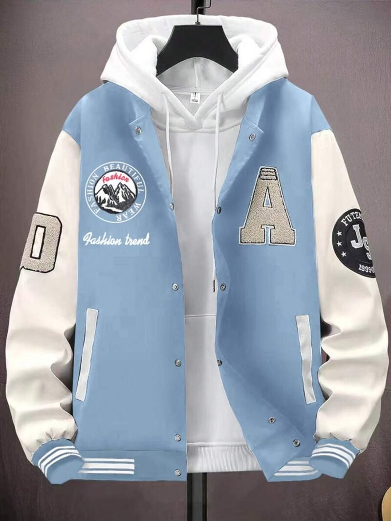 Letter Graphic Colorblock Varsity Baseball Jacket