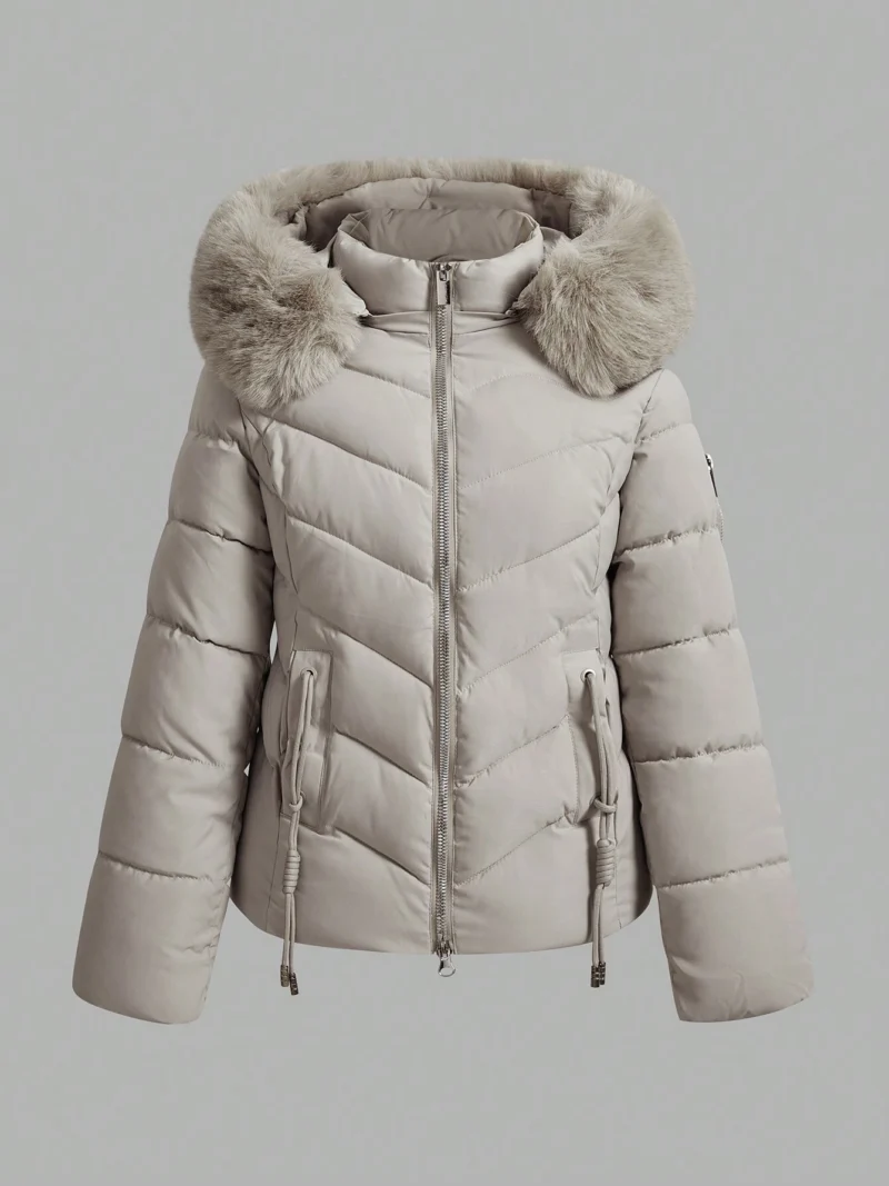 Padded Coat With Fur Collar Zippers & Long Sleeves