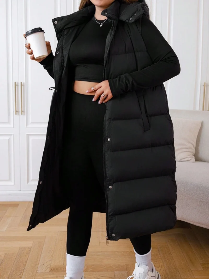 Plus Size Solid Color Hooded Zippered