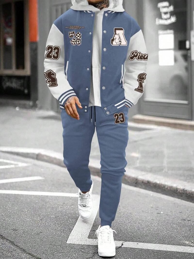 Men's Color Block Letter Printed Jacket