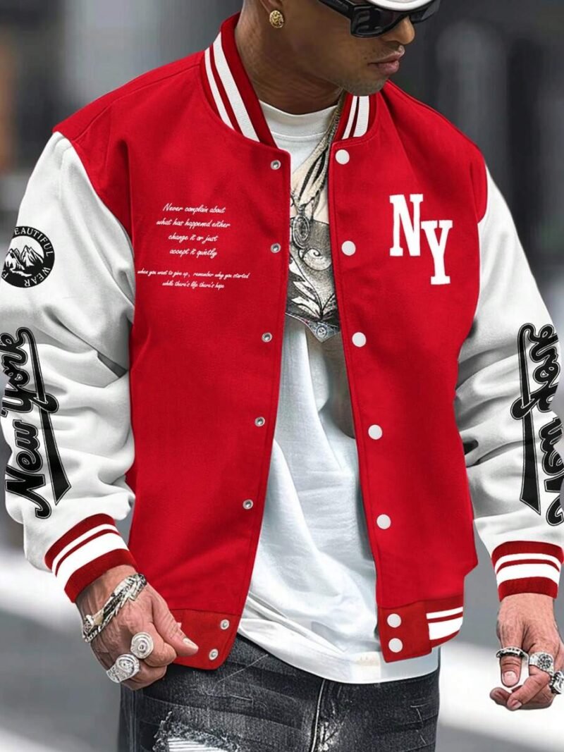 Patchwork Front Button Casual Baseball Jacket
