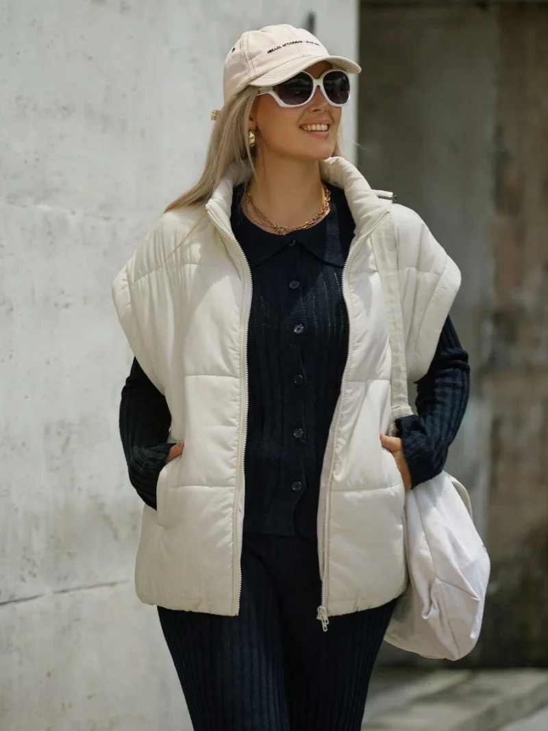 Solid Color Zip Front Collar Casual Vest Jacket