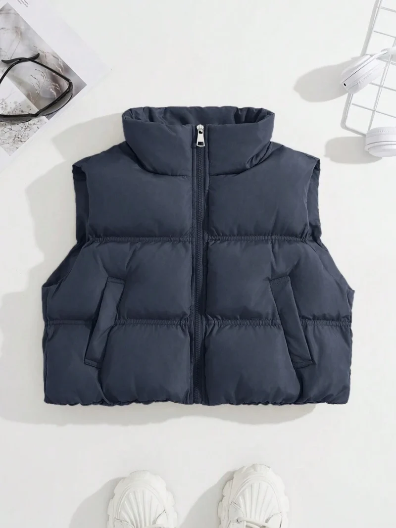 Solid Color Zip Up Padded Vest Puffer Jacket
