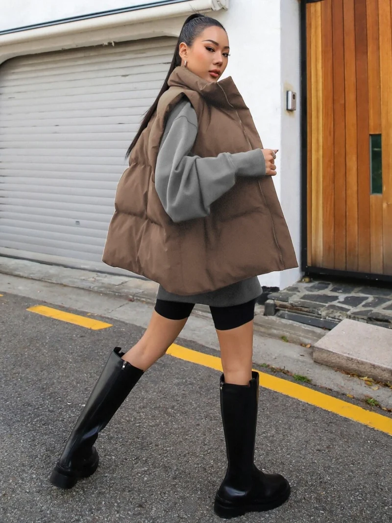 Zip Up Puffer Vest Thick Pockets Coat