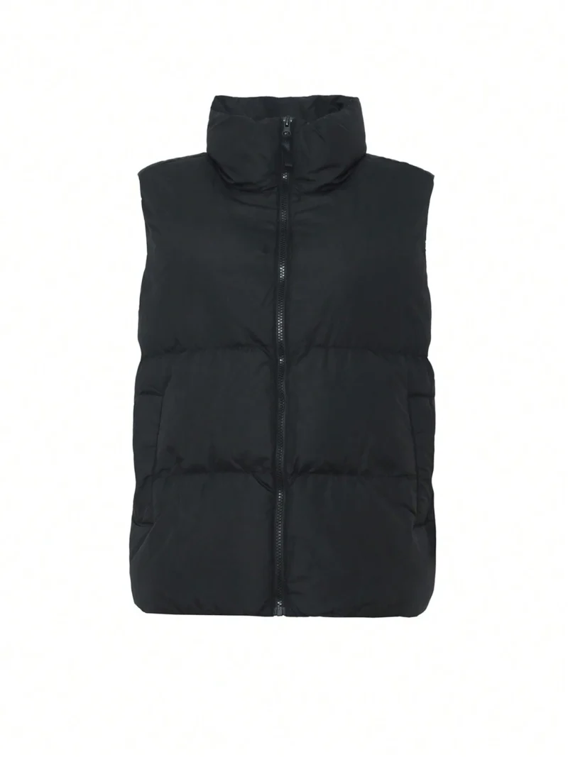 Zip Up Slant Pocket Padded Vest Pockets Coat