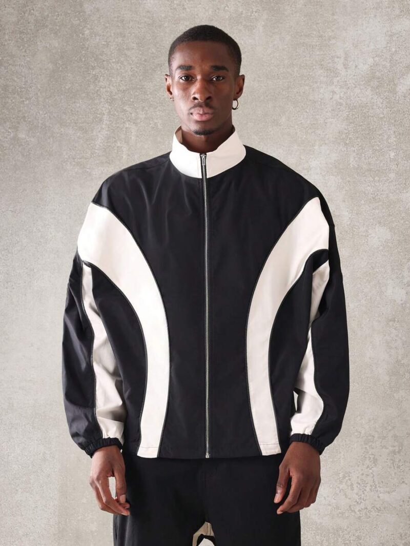 Colour Blocking Nylon Zip Through Track Jacket