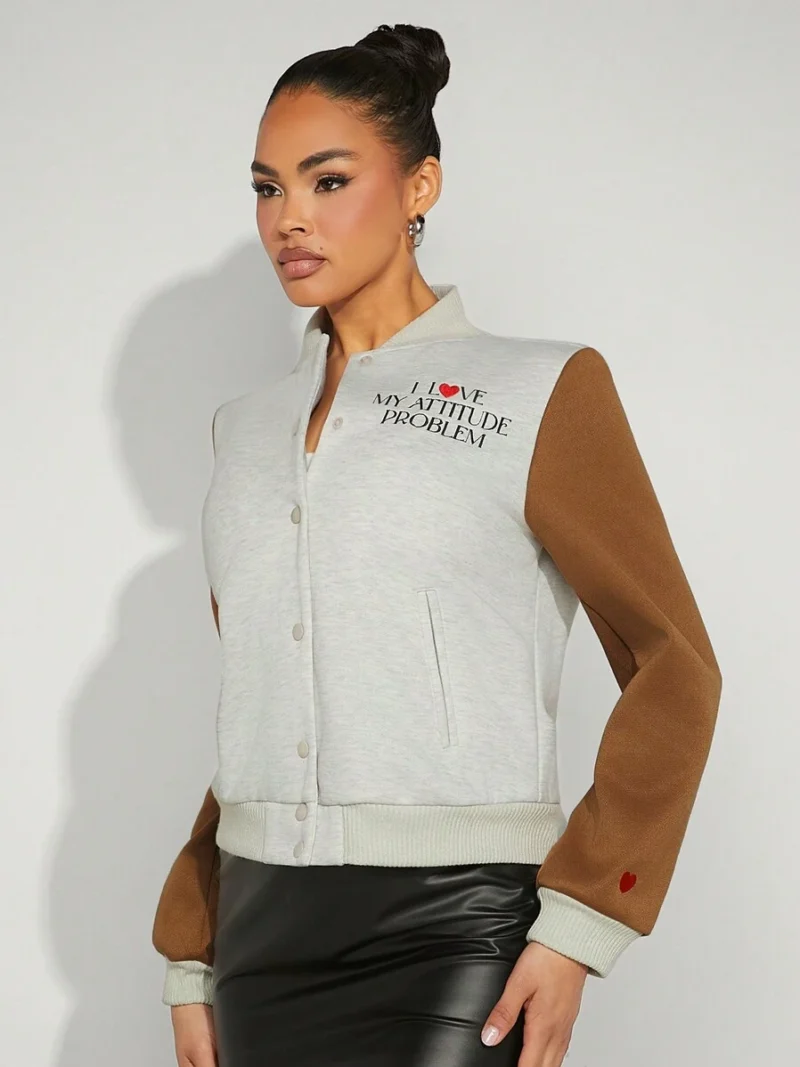 Slogan Embroidery Colorblock Jacket