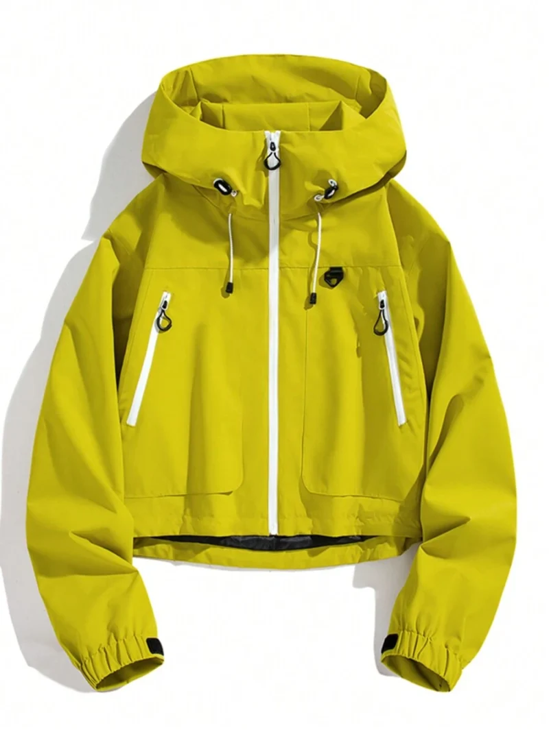 Windbreaker Jacket Lightweight Hooded and Multi Pocket Zipper Closure
