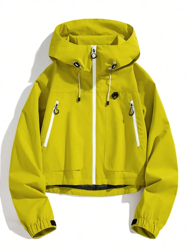 Windbreaker Jacket Lightweight Hooded and Multi Pocket Zipper Closure