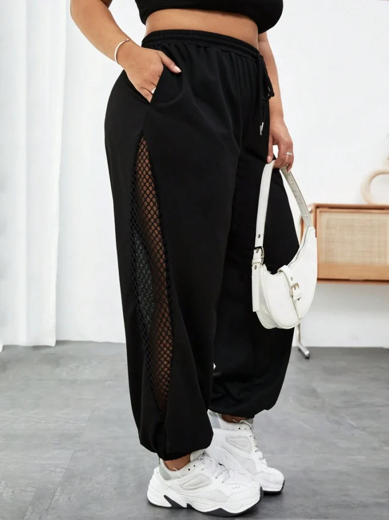 Drawstring Waist Fishnet Patchwork Baggy joggers