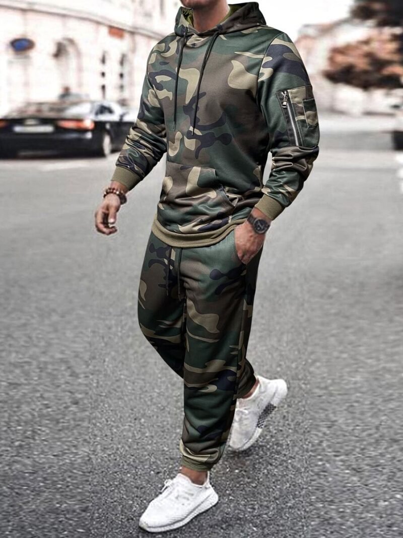 Camo Print Drawstring Hoodie & Sweatpants