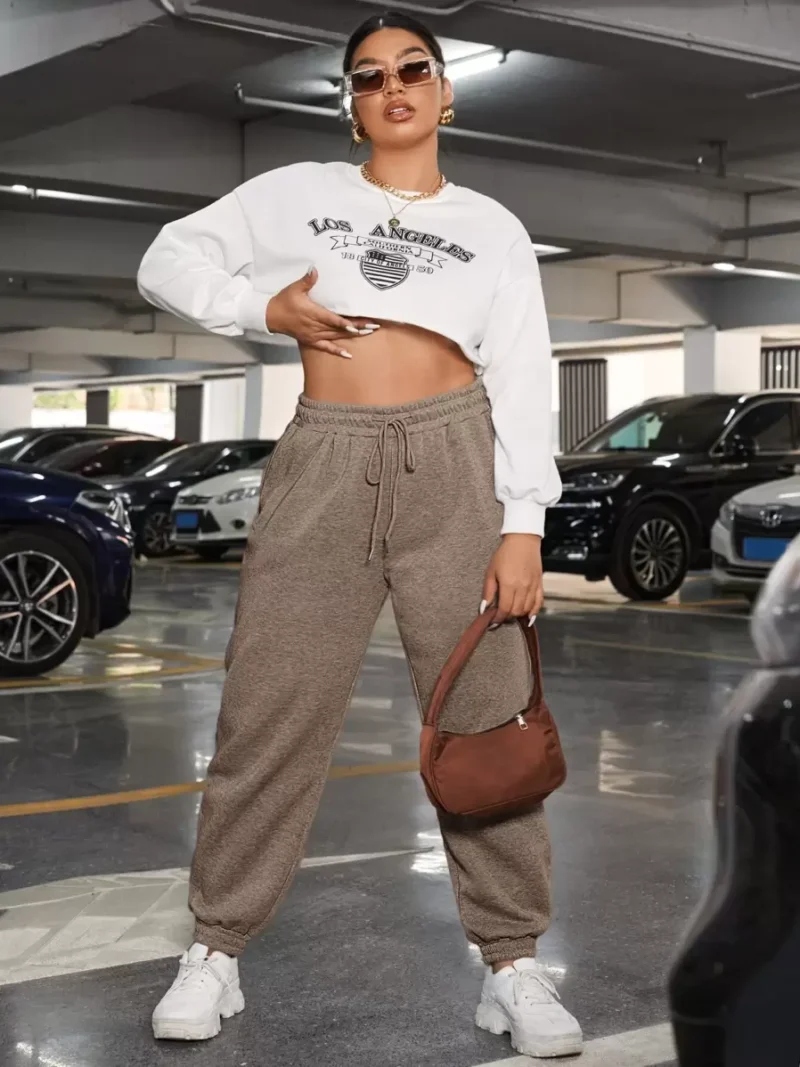 Plus Drawstring Waist Slant Pocket Sweatpants Spring