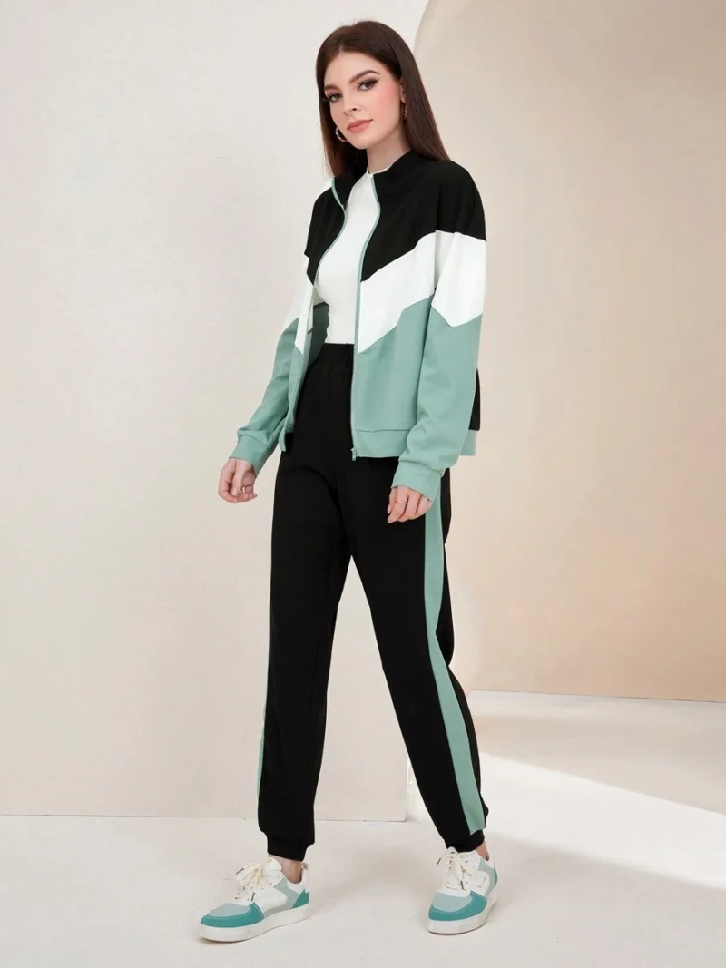 Zip Up Chevron Colorblock Sweatshirt & Joggers