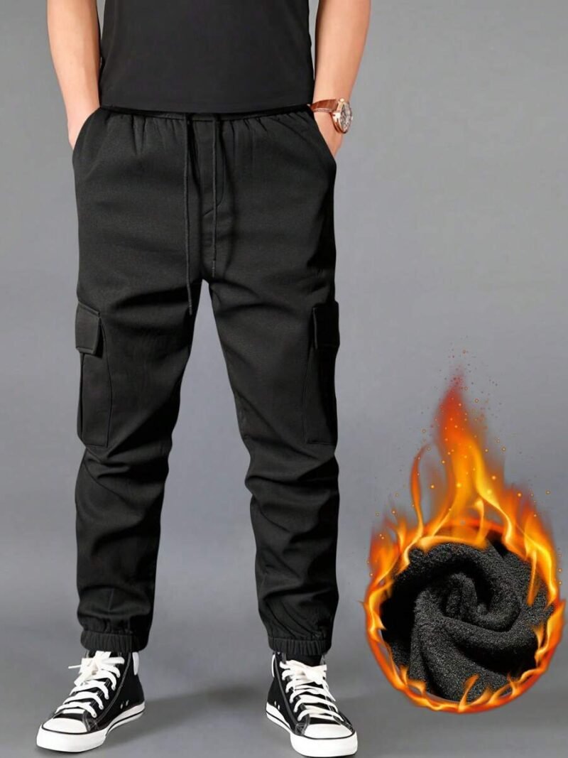 Drawstring Waist Flap Pocket Side Thermal Lined