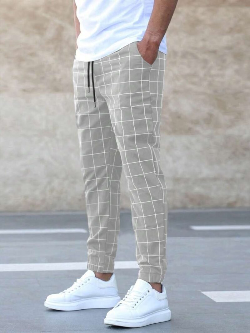 Grid Print Drawstring Waist Pants