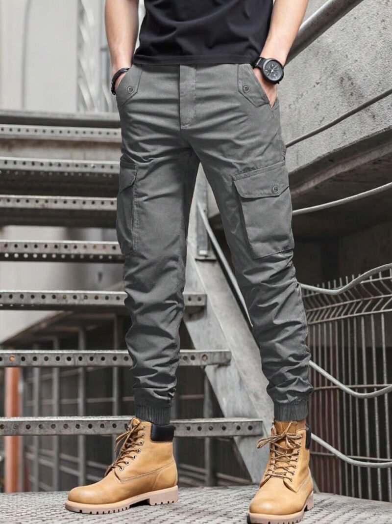 Solid Color Casual Slim Fit Ankle Banded  Pants