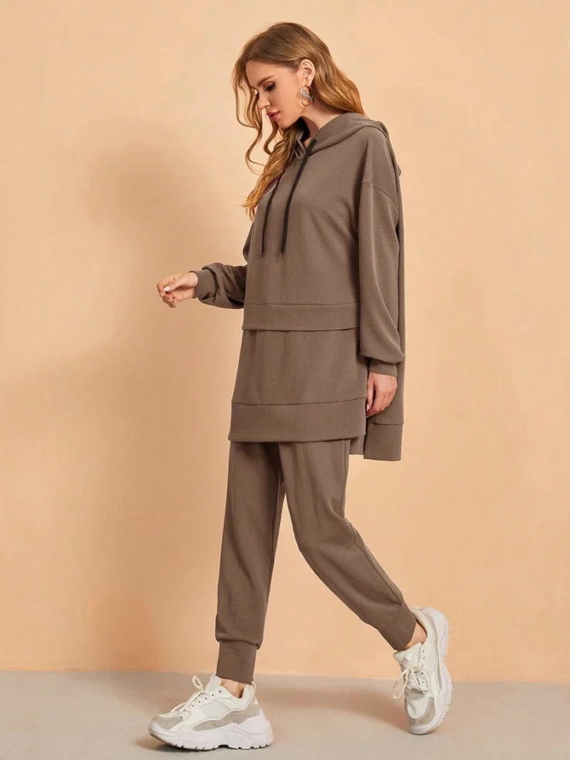 Casual Simple Solid Color Sports Hoodie And Drawstring Waist Pants