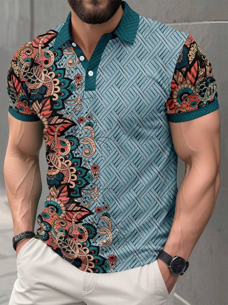 Casual Business Floral Print Short Sleeve Polo Shirt